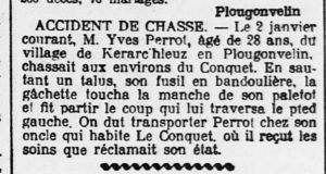 Ouest-Eclair_1909-01-06_PERROT_Yves_accident_chasse