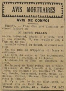 Presse_Brest_La-depeche-de-Brest-Deces_PELLEN-Amedee_1926
