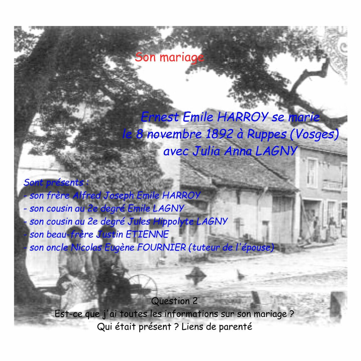 Lire la suite à propos de l’article Ernest Emile HARROY en 30 questions – 2/30 – Son mariage