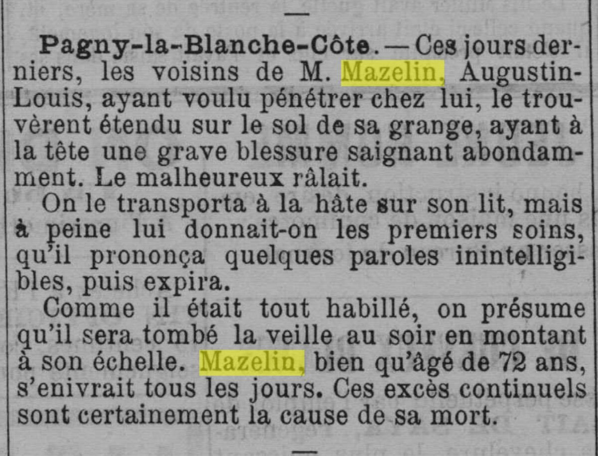 Presse_Est-Republicain 1889 - MAZELIN Augustin Louis - Pagny-la-Blanche-Cote