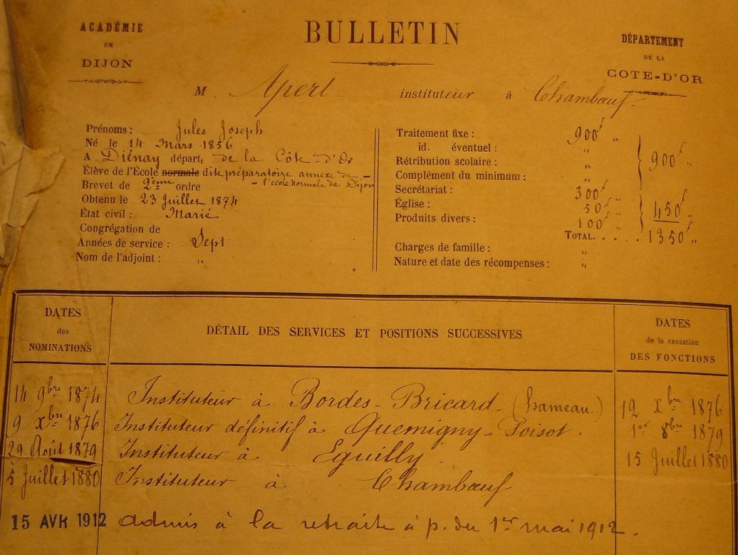 Bulletin : parcours de Jules APERT instituteur