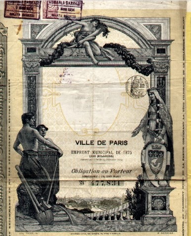 Obligation emprunt ville paris 1875